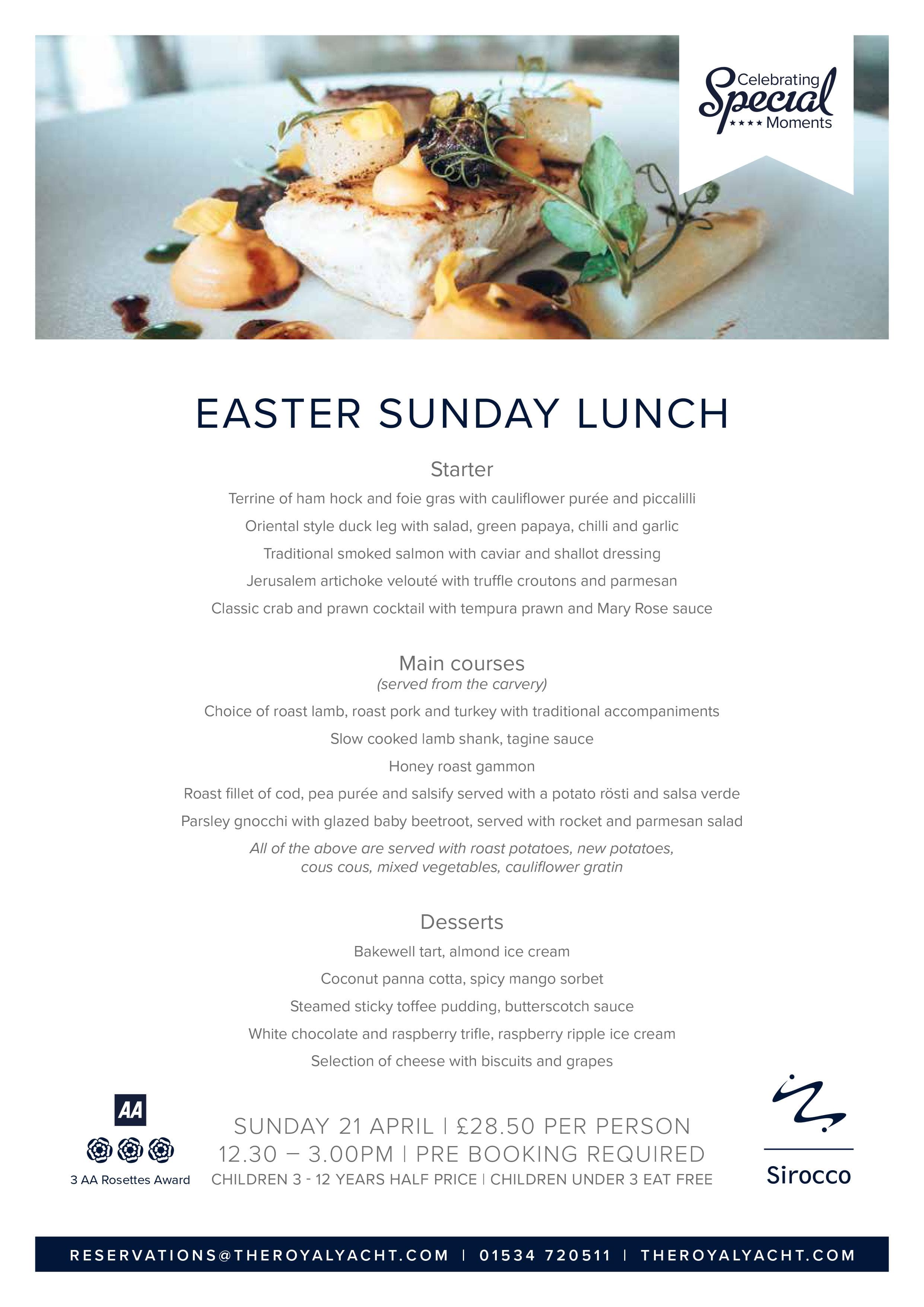 Sirocco Easter Sunday Lunch Menu